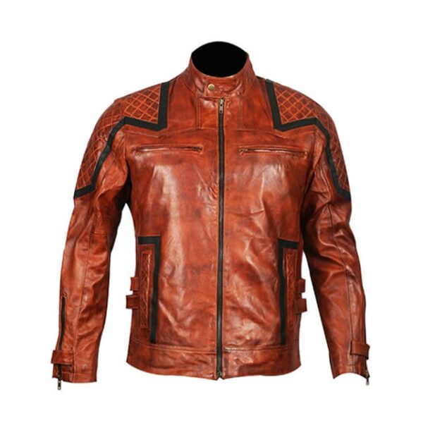 Giacca in pelle da motociclista marrone vintage da uomo