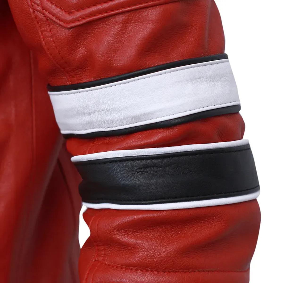 Giacca in pelle a righe rosse stile Café Racer da uomo