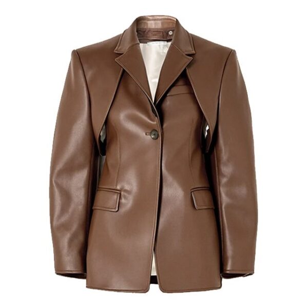 Blazer in pelle di agnello convertibile da donna