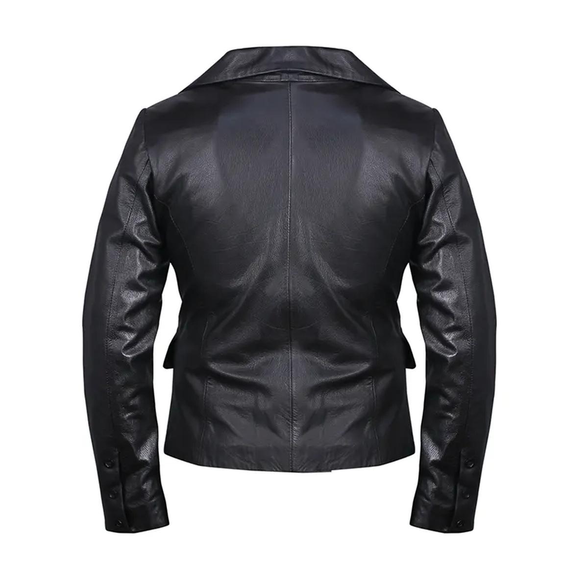 Blazer doppiopetto in pelle nera da donna