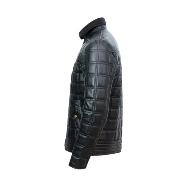 Giacca in pelle di pecora trapuntata nera da uomo