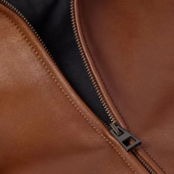Felpa con cappuccio in pelle di pecora cerata marrone con coulisse