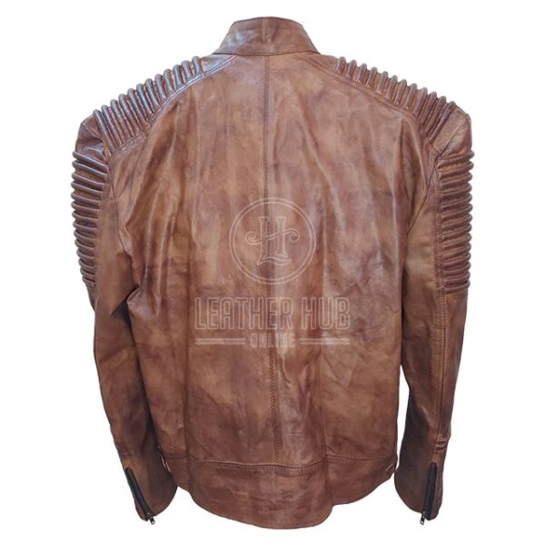 Giacca da motociclista in pelle con cintura al collo da uomo di design