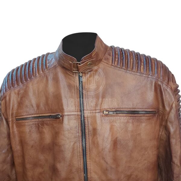 Giacca da motociclista in pelle con cintura al collo da uomo di design