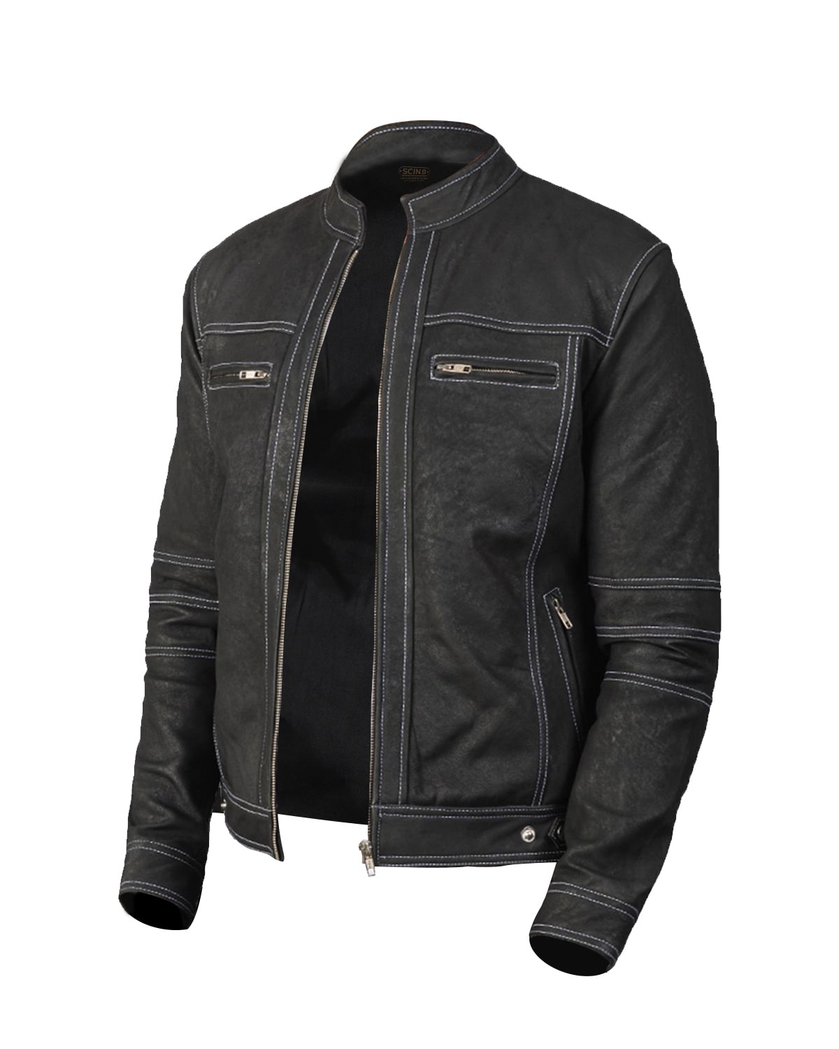 Giacca in pelle da motociclista Dennis Distressed