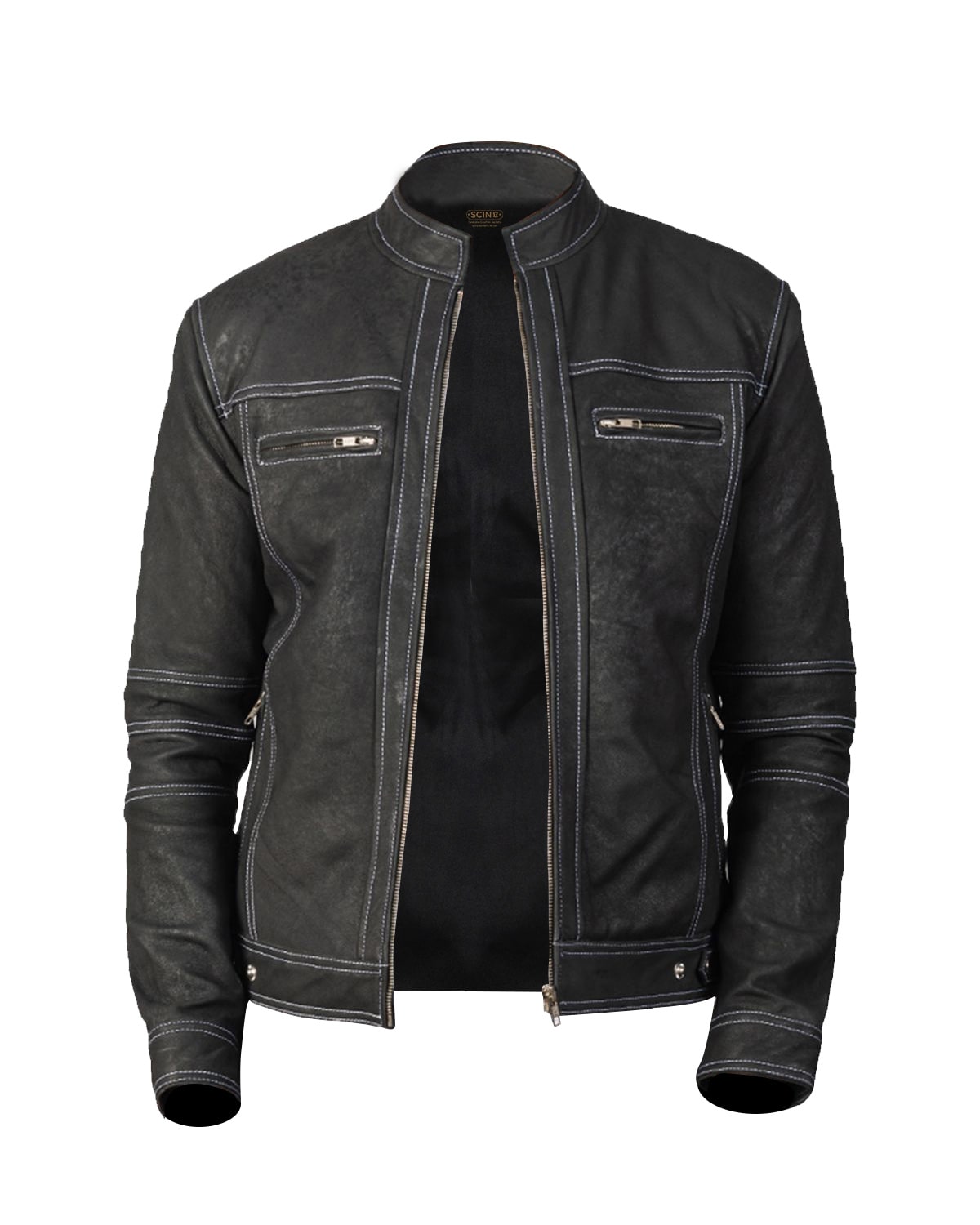 Giacca in pelle da motociclista Dennis Distressed