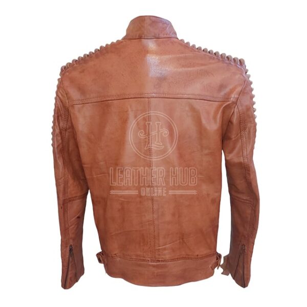 Giacca da motociclista in pelle con cintura al collo da uomo di design