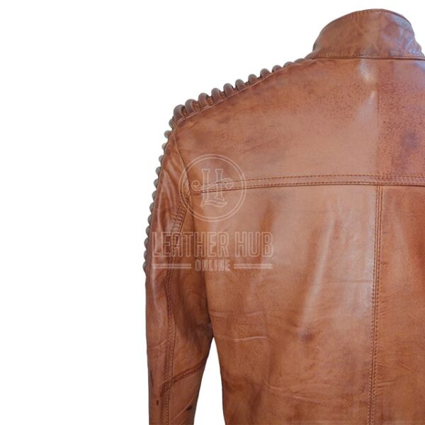Giacca da motociclista in pelle con cintura al collo da uomo di design