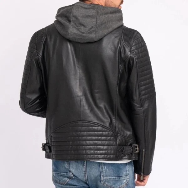 Giacca casual da uomo in vera pelle di agnello con cappuccio rimovibile