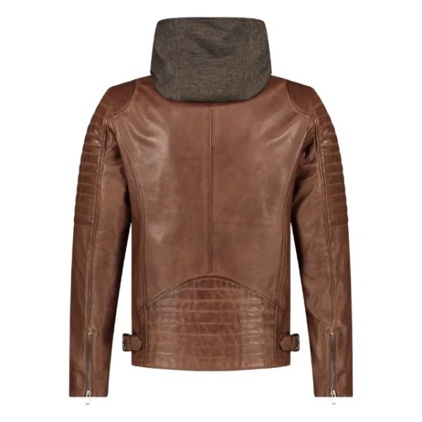 Giacca casual da uomo in vera pelle di agnello con cappuccio rimovibile