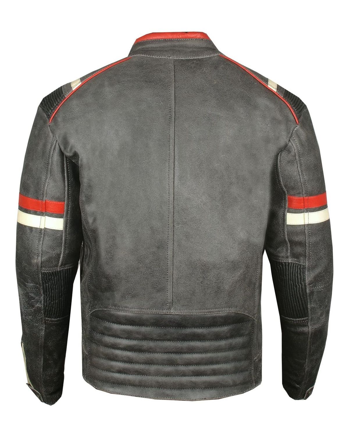 Giacca da motociclista in pelle di pecora nera anticata da uomo