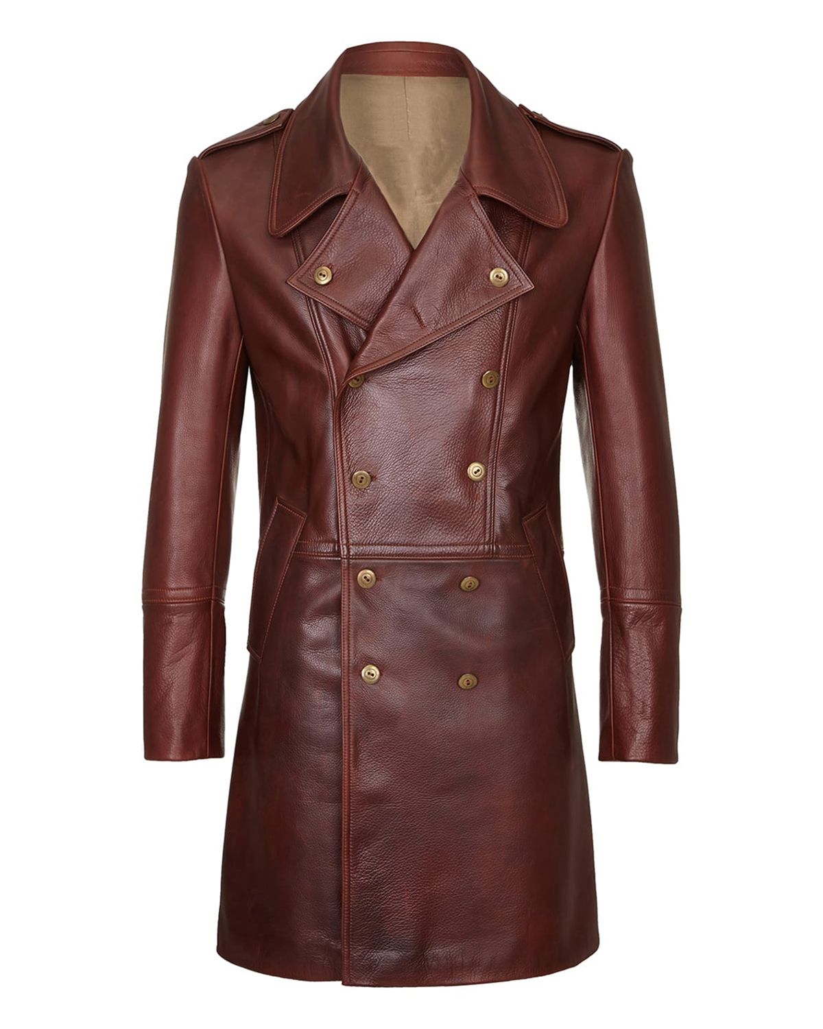 Cappotto in pelle da uomo in stile militare