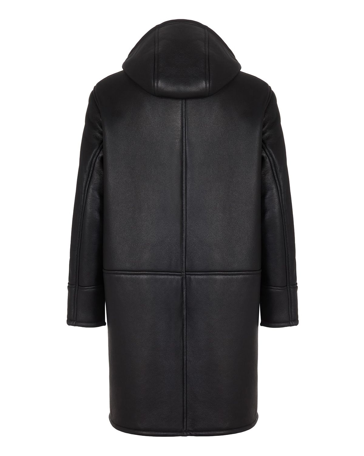 Cappotto in pelle di pecora con cappuccio da uomo, nero