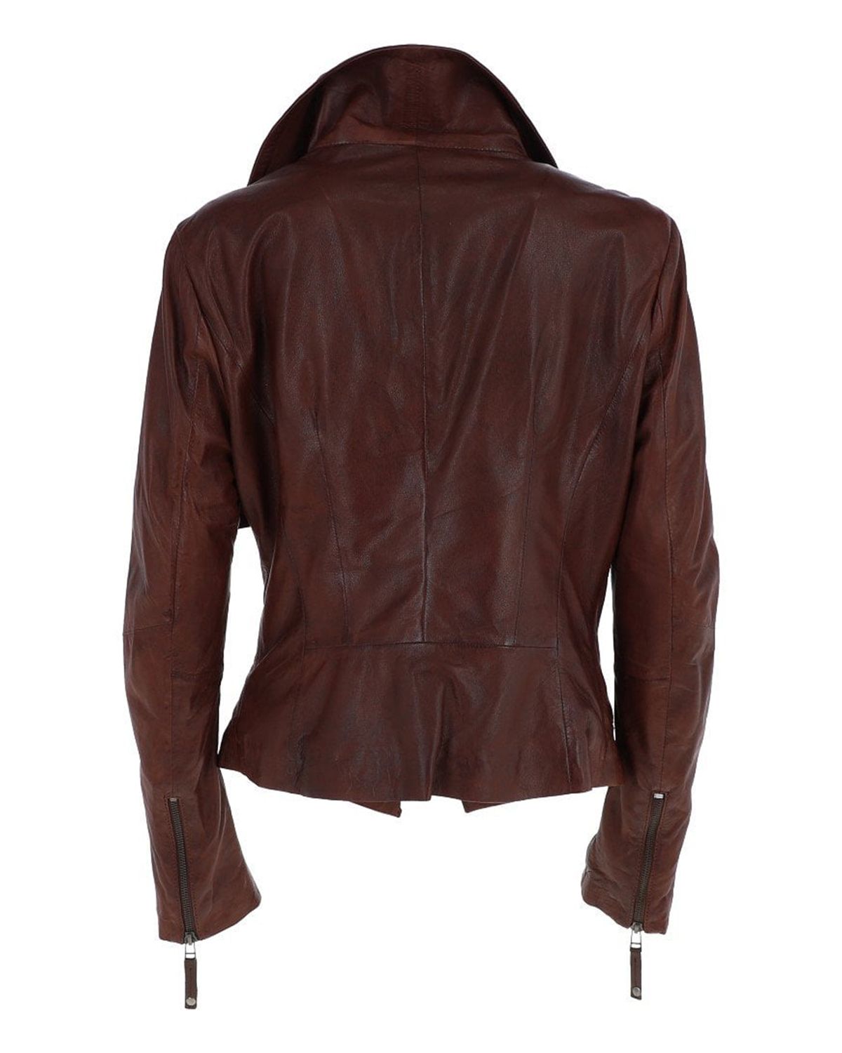 Giacca da motociclista classica in pelle di pecora da donna color cognac