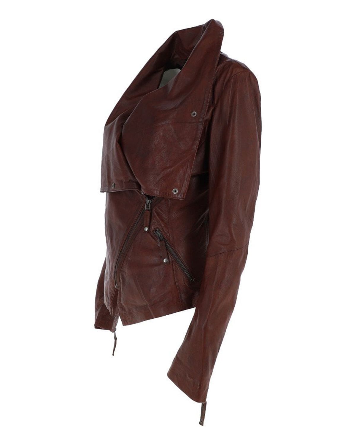 Giacca da motociclista classica in pelle di pecora da donna color cognac