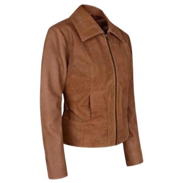 Giacca in pelle marrone vintage da donna