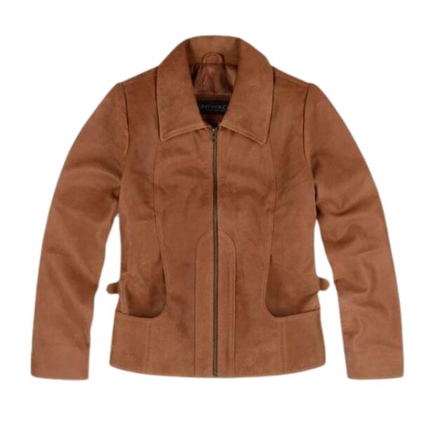 Giacca in pelle marrone vintage da donna
