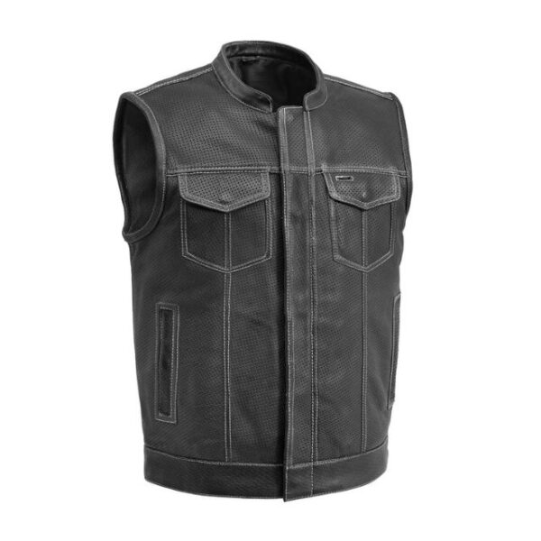 Gilet da motociclista in pelle traforata da uomo