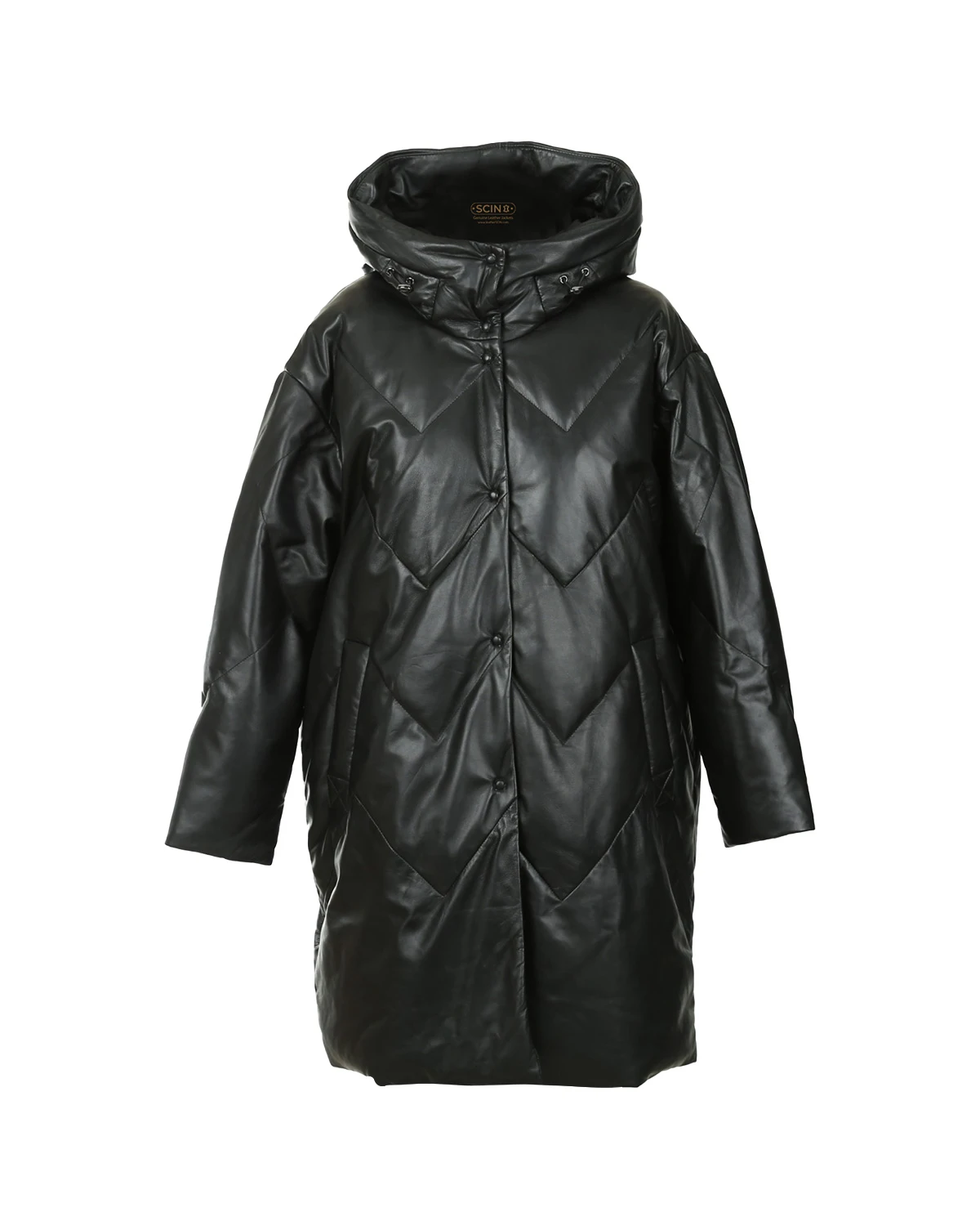 Cappotto lungo imbottito in pelle da donna