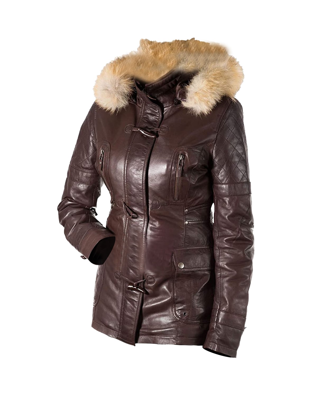 Giacca classica in pelle di montone con cappuccio B3 Bomber da donna