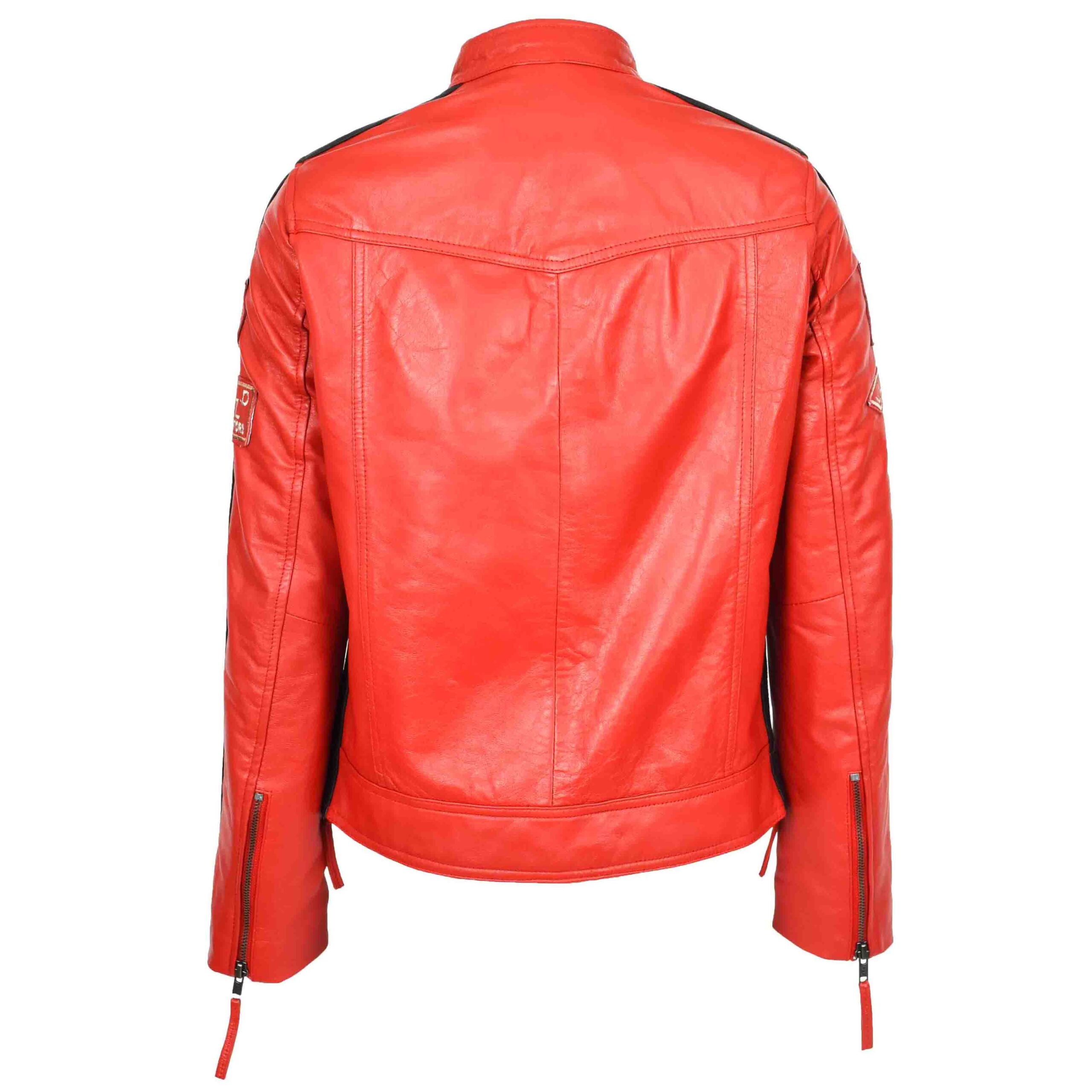 BUNERI Rojo Chaqueta Biker Mujer Cuero Cafe Racer Insignias Moto - Imagen 2