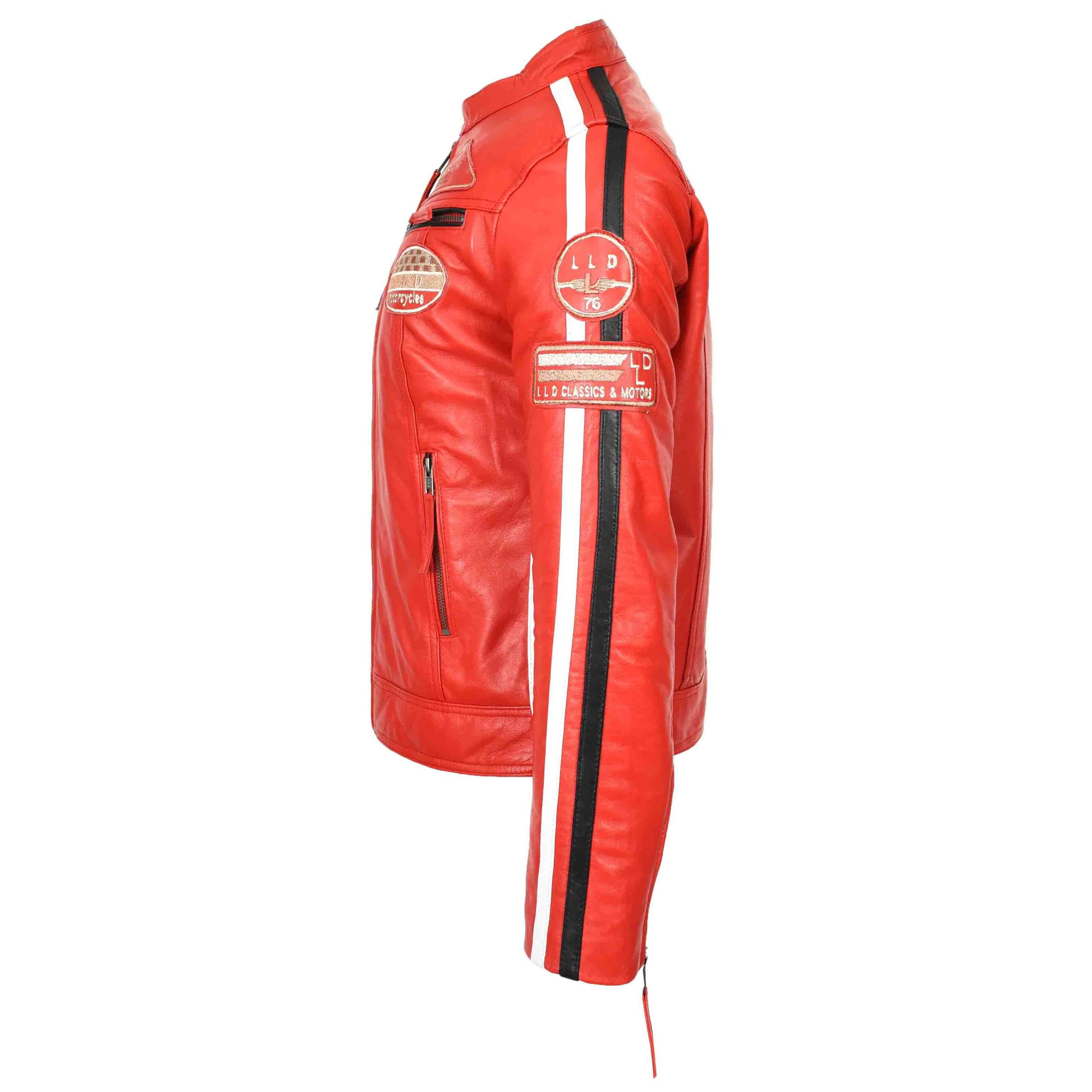 BUNERI Rojo Chaqueta Biker Mujer Cuero Cafe Racer Insignias Moto - Imagen 5