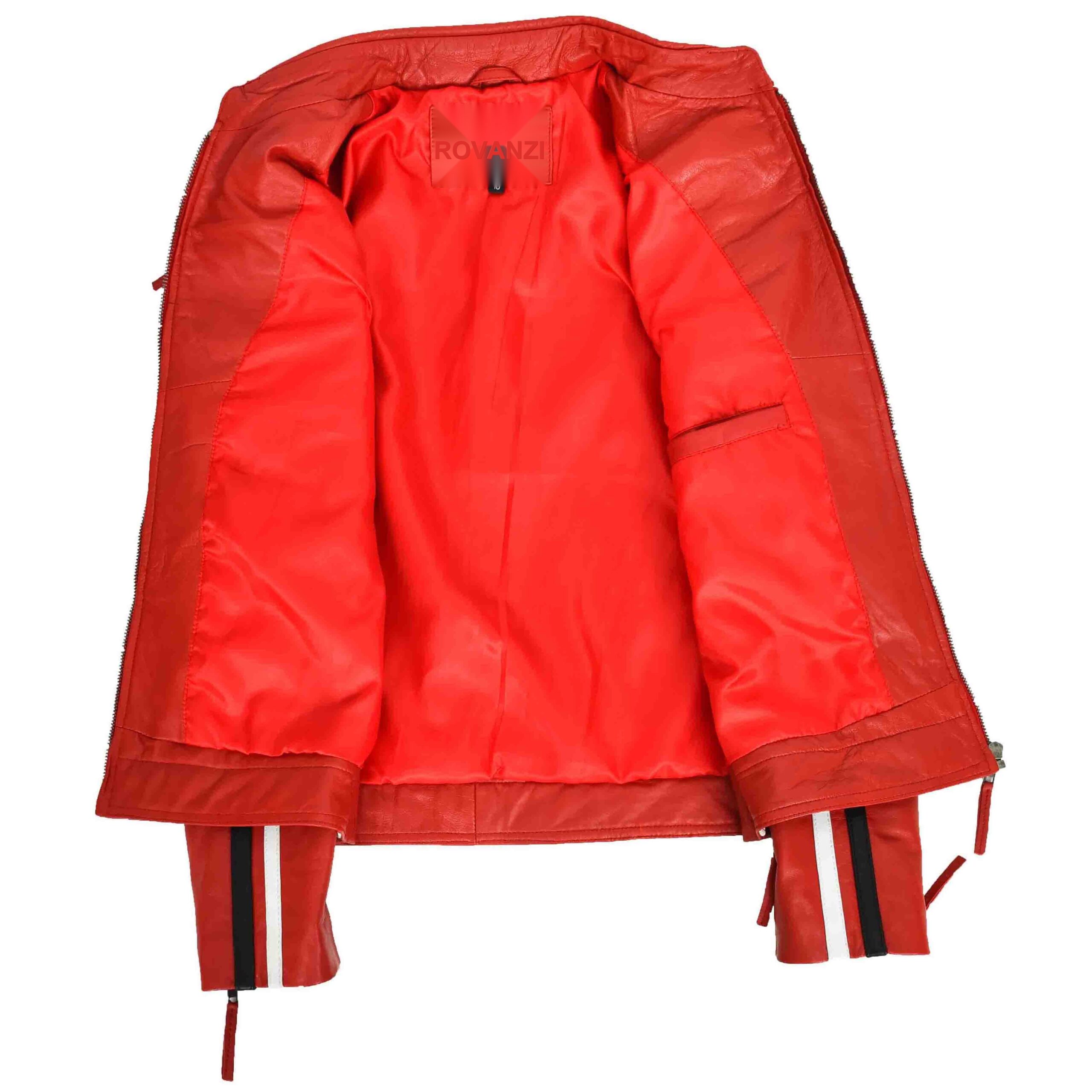 BUNERI Rojo Chaqueta Biker Mujer Cuero Cafe Racer Insignias Moto - Imagen 6