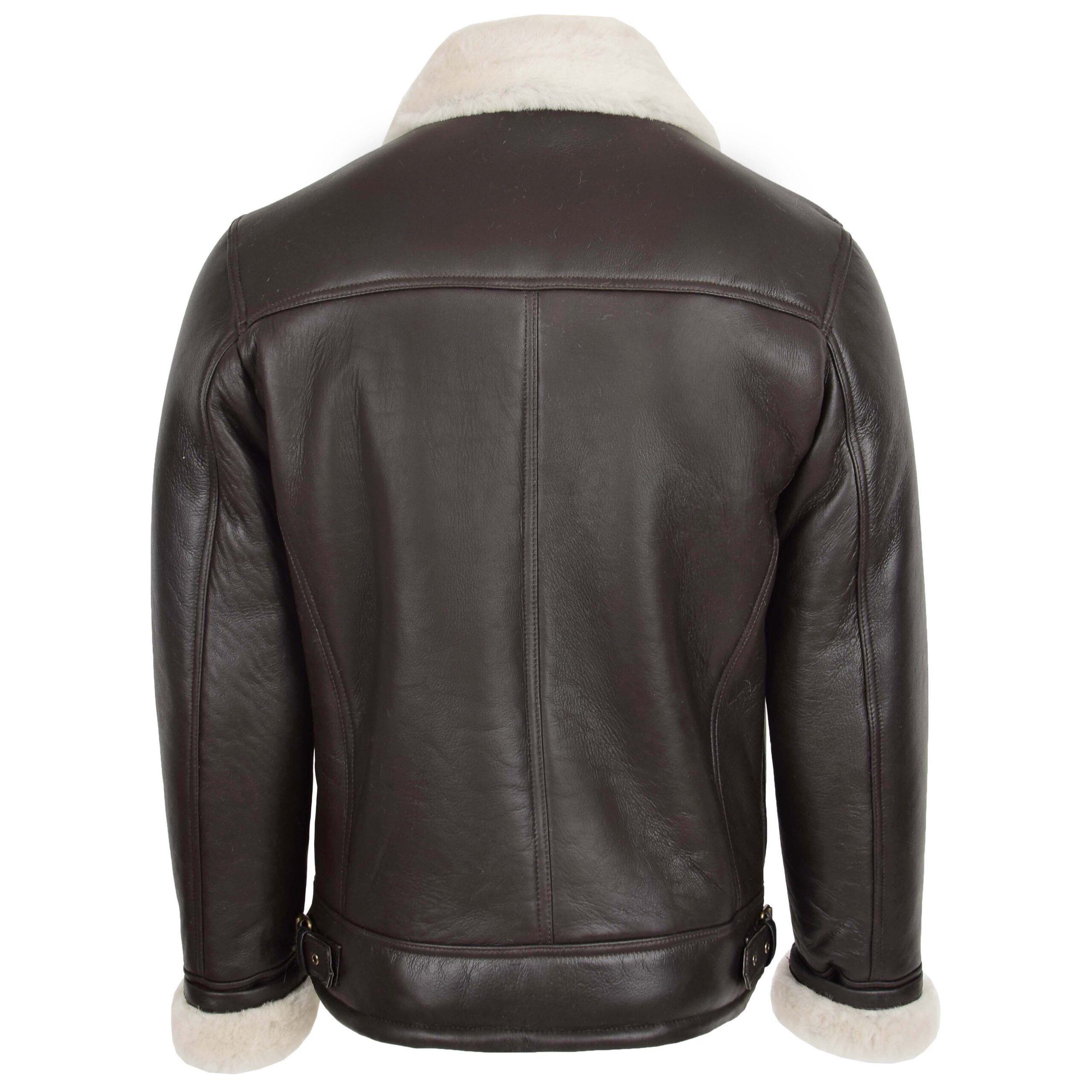 BUNERI Chaqueta Hombre Aviador Piel de Oveja Piloto Marron Blanco - Imagen 2