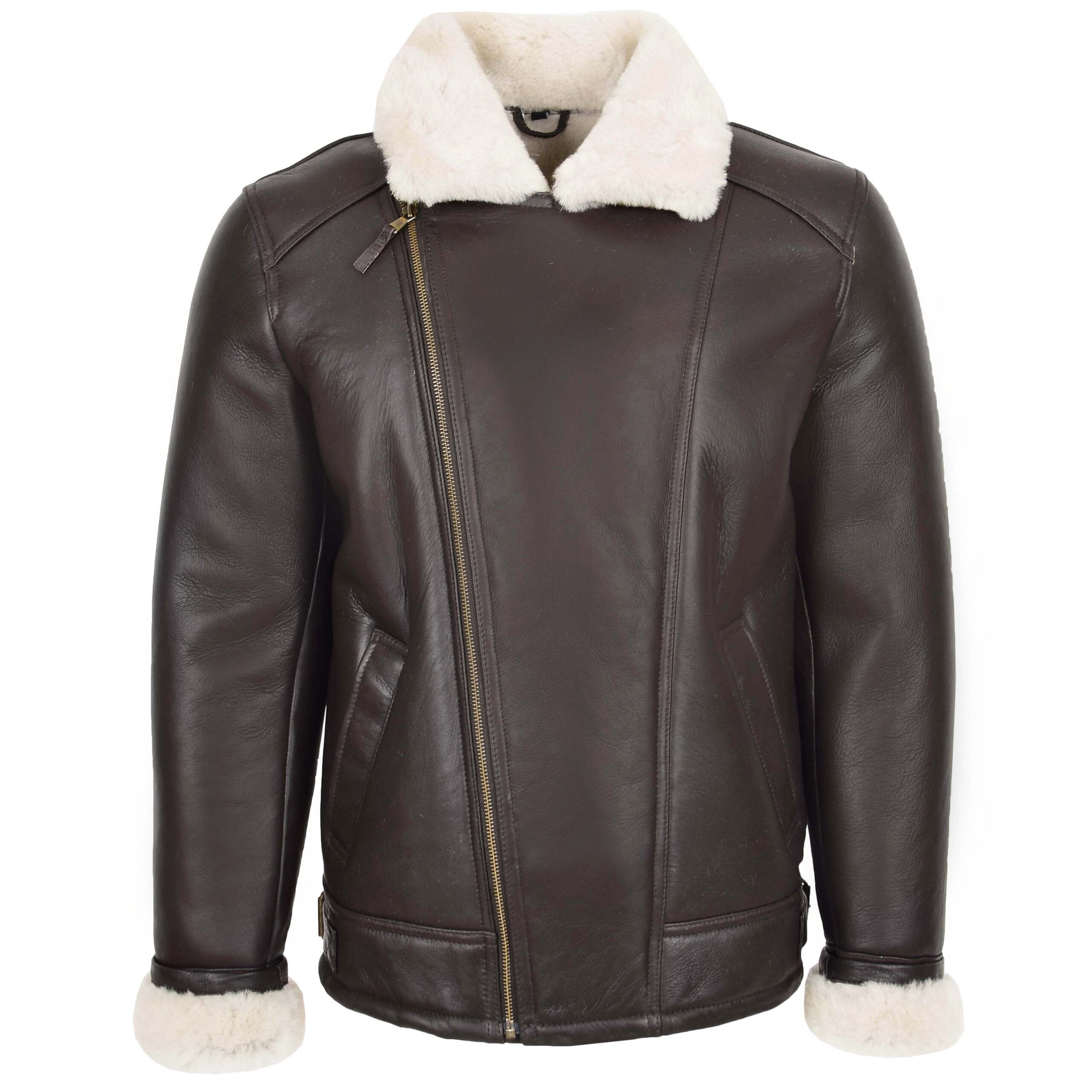 BUNERI Chaqueta Hombre Aviador Piel de Oveja Piloto Marron Blanco - Imagen 3