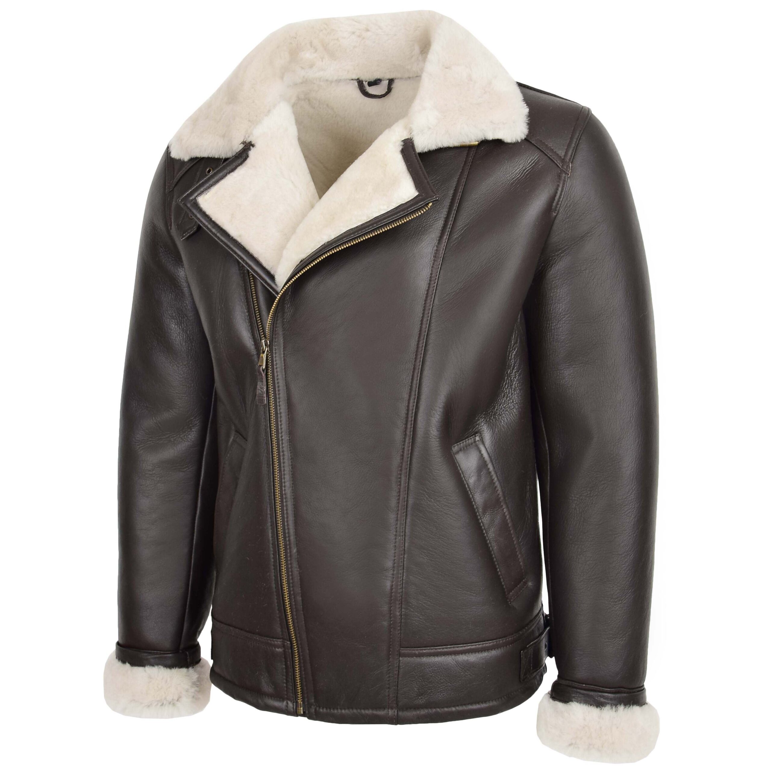 BUNERI Chaqueta Hombre Aviador Piel de Oveja Piloto Marron Blanco - Imagen 4