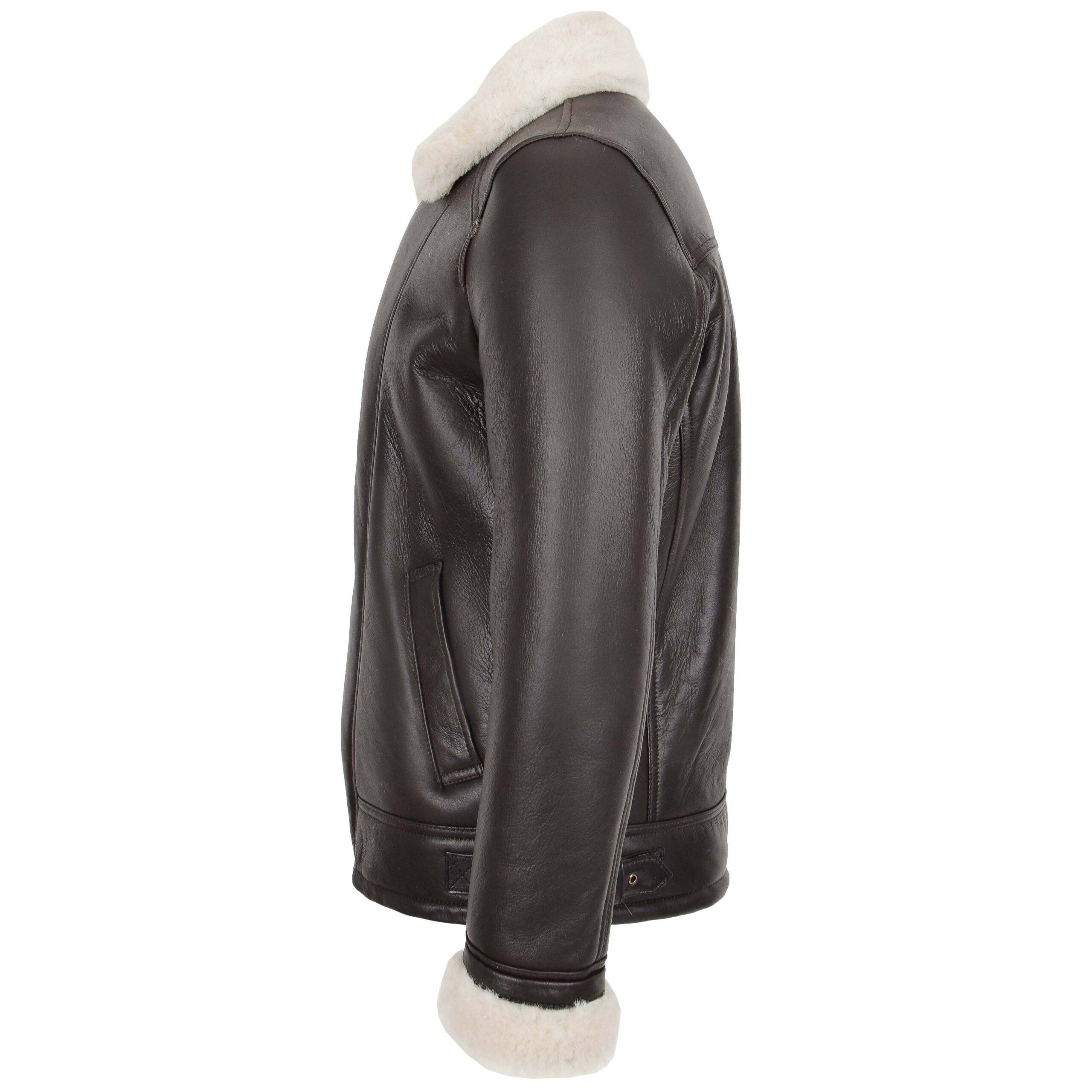 BUNERI Chaqueta Hombre Aviador Piel de Oveja Piloto Marron Blanco - Imagen 5
