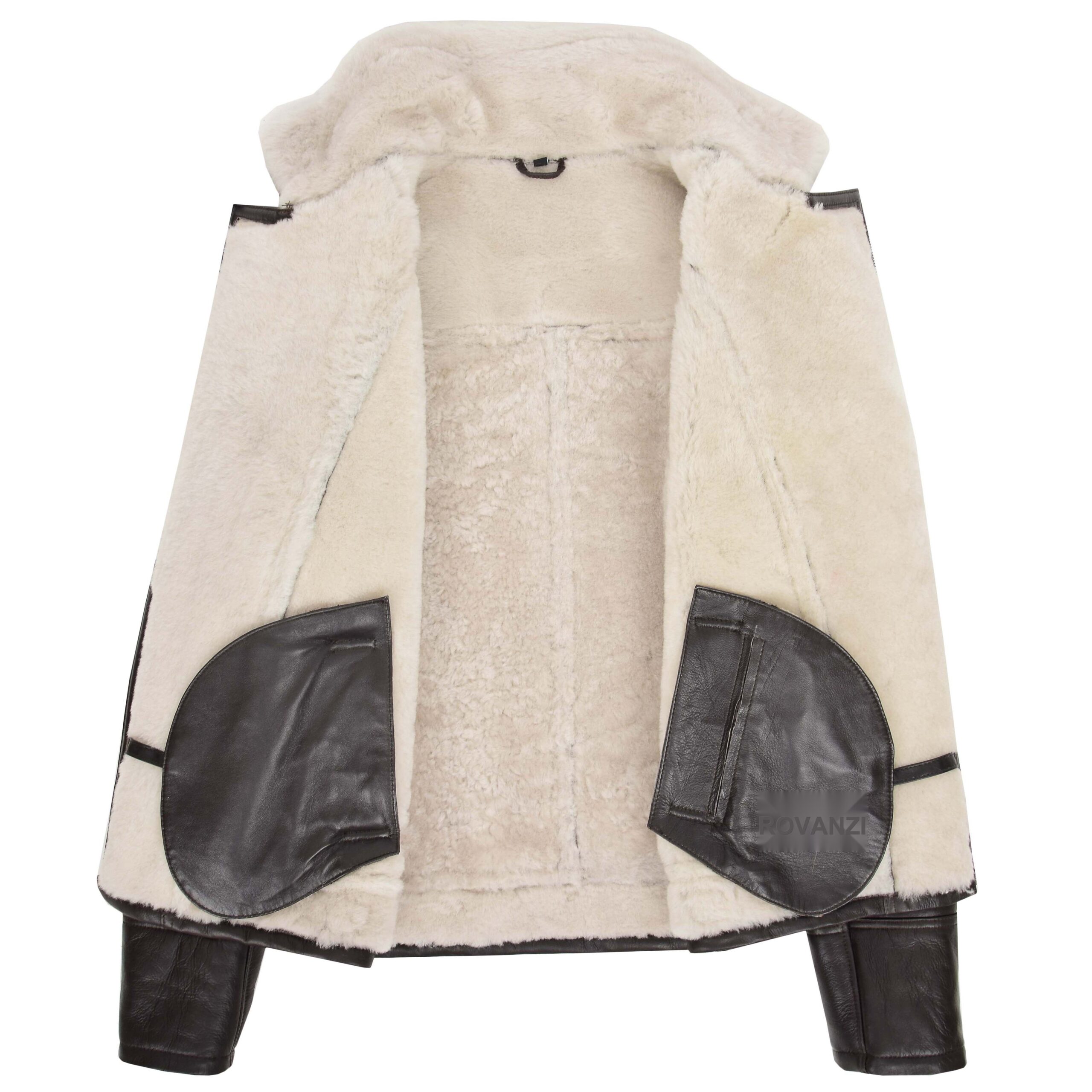 BUNERI Chaqueta Hombre Aviador Piel de Oveja Piloto Marron Blanco - Imagen 6