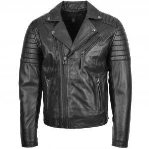 BUNERI Biker Cuero Negro Doble Cremallera Gancho Hombre
