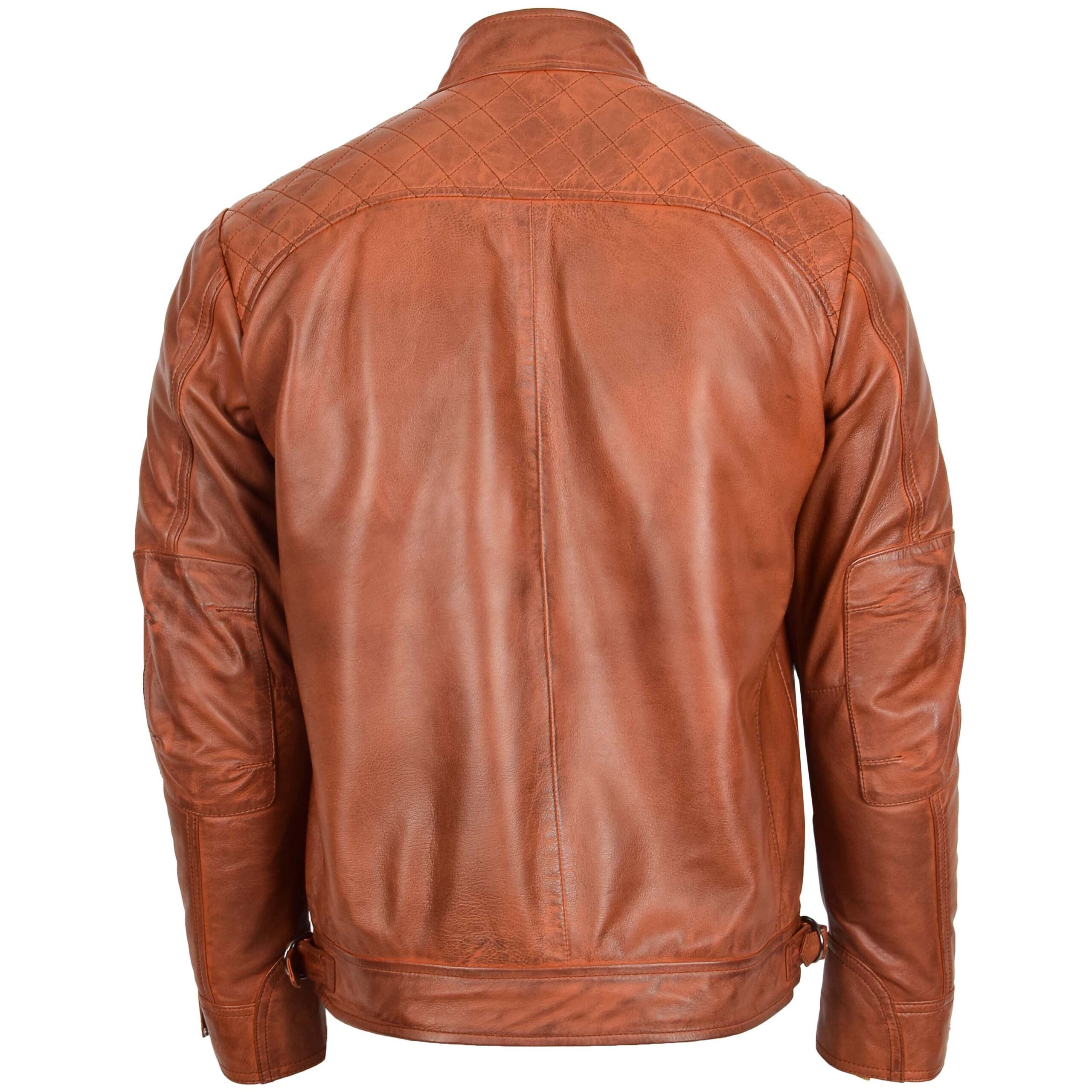 BUNERI Chaqueta Biker Hombre Cuero Cuello Alzado Cognac Tostado - Imagen 2