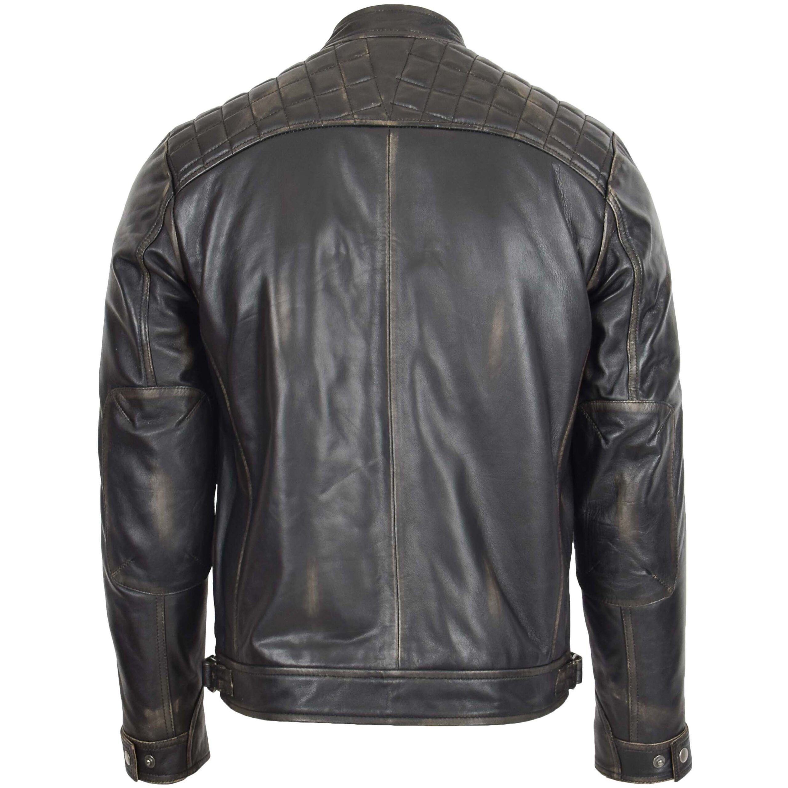 BUNERI Chaqueta Biker de Cuero Rub-Off Vintage para Hombre Cuello Alto - Imagen 2