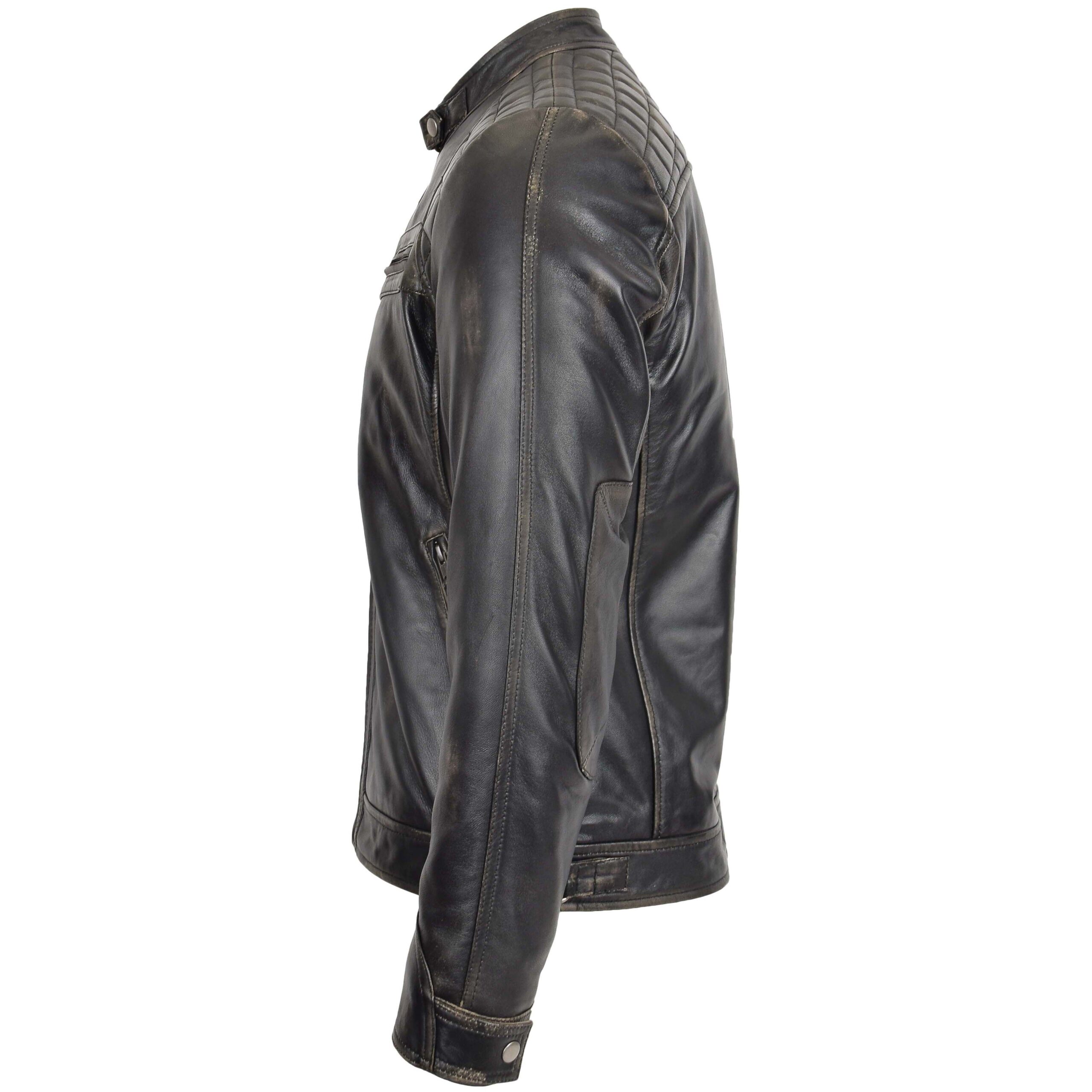 BUNERI Chaqueta Biker de Cuero Rub-Off Vintage para Hombre Cuello Alto - Imagen 5