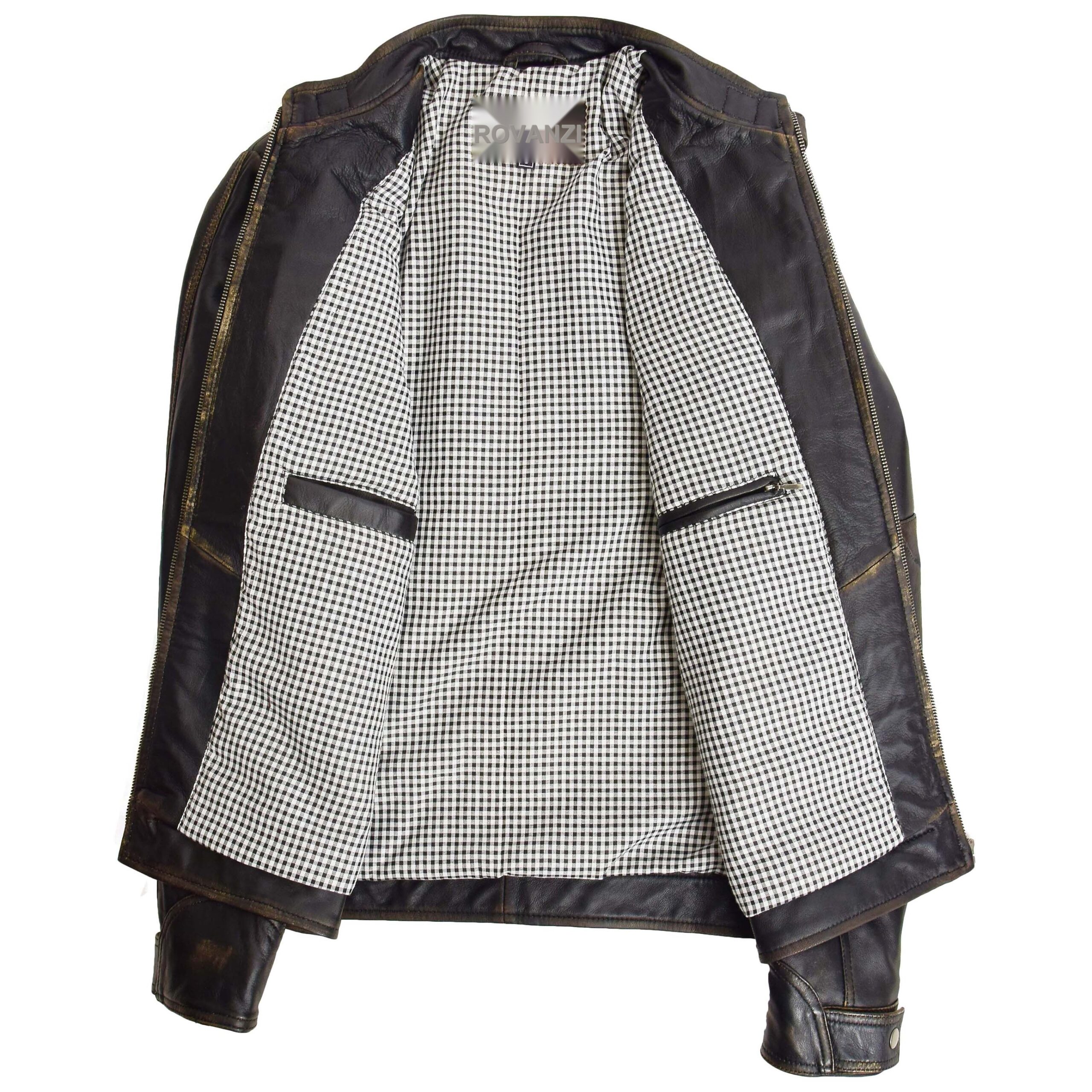 BUNERI Chaqueta Biker de Cuero Rub-Off Vintage para Hombre Cuello Alto - Imagen 6