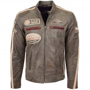 BUNERI Biker Cuero Kurt Marrón con Insignias Hombre