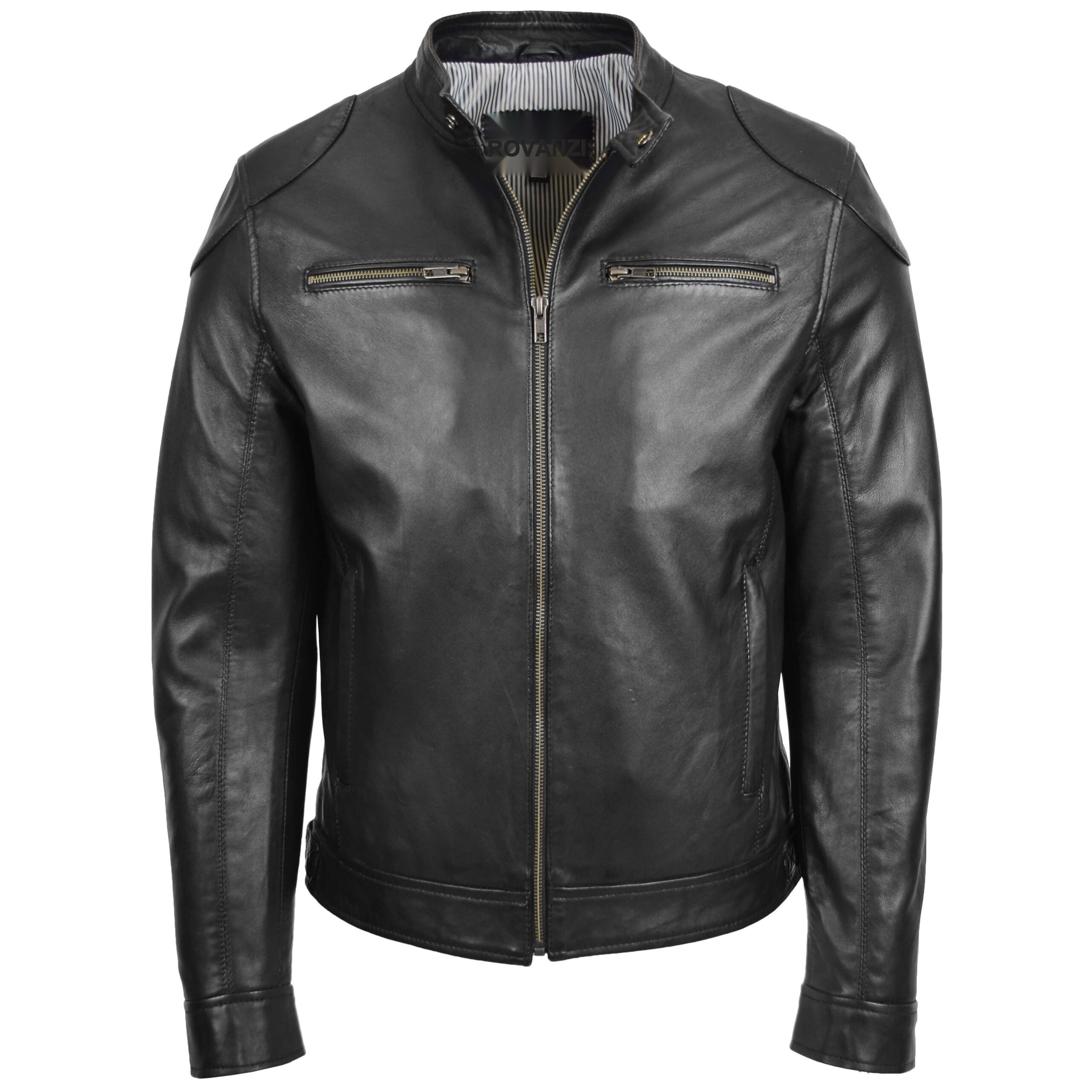 BUNERI Chaqueta de Cuero Biker Casual para Hombre Negro