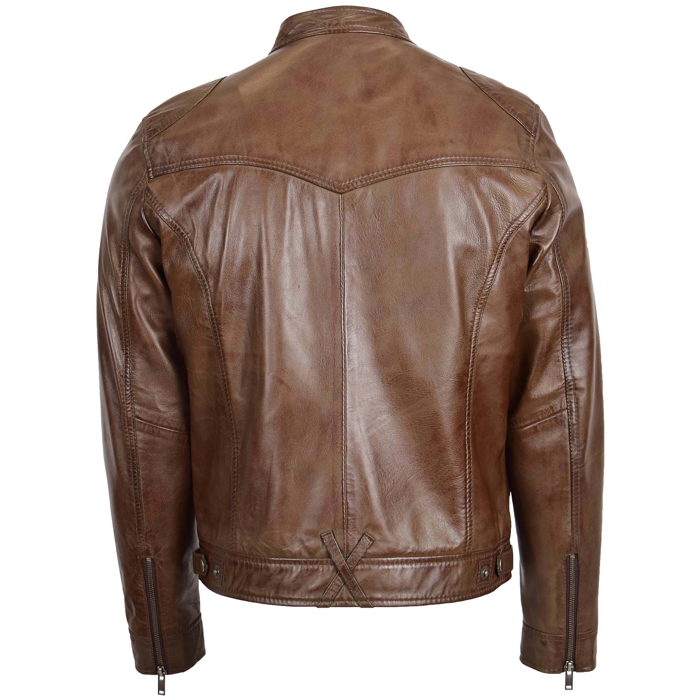 BUNERI Chaqueta Biker de Cuero Suave Marrón Casual para Hombre - Imagen 2