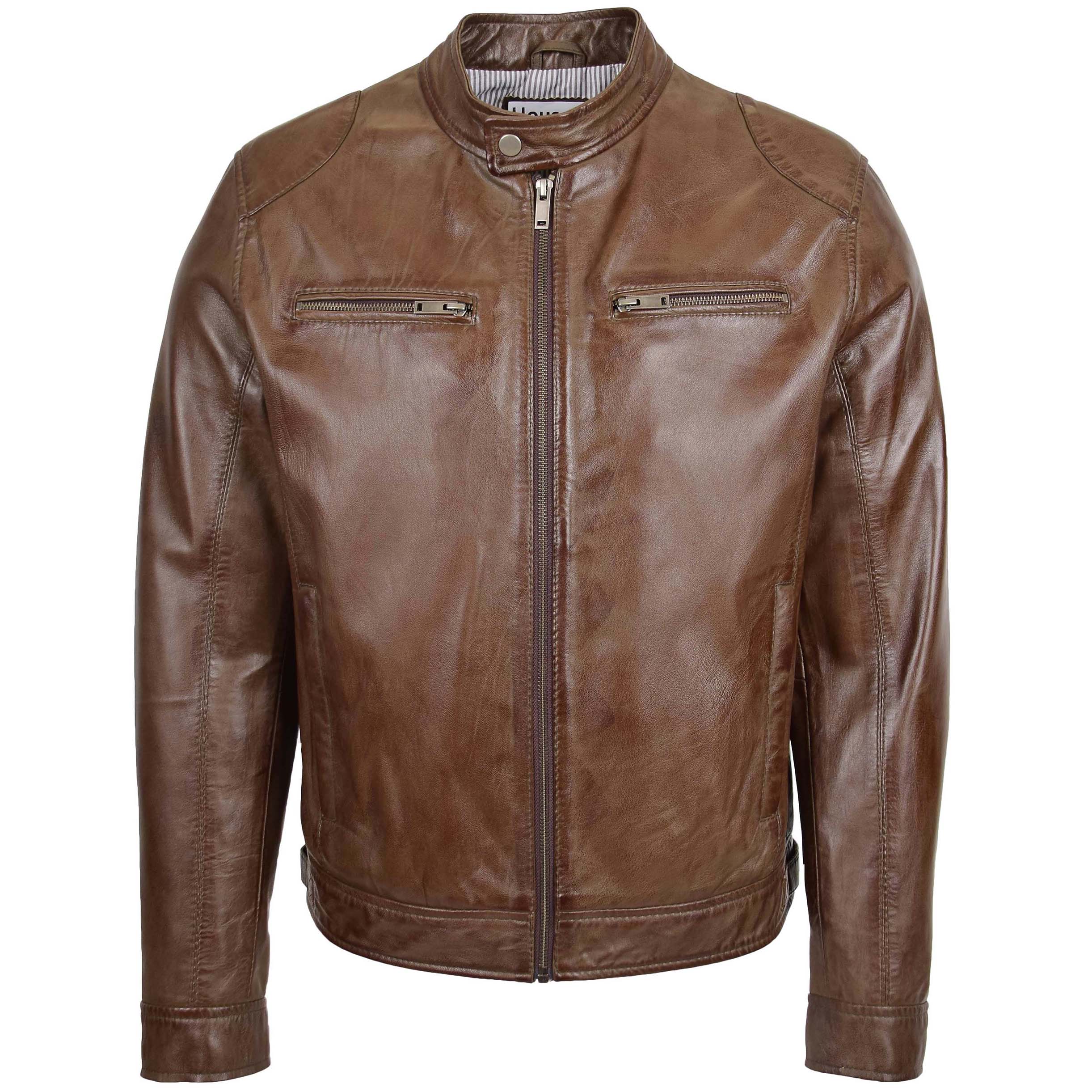 BUNERI Chaqueta Biker de Cuero Suave Marrón Casual para Hombre - Imagen 3