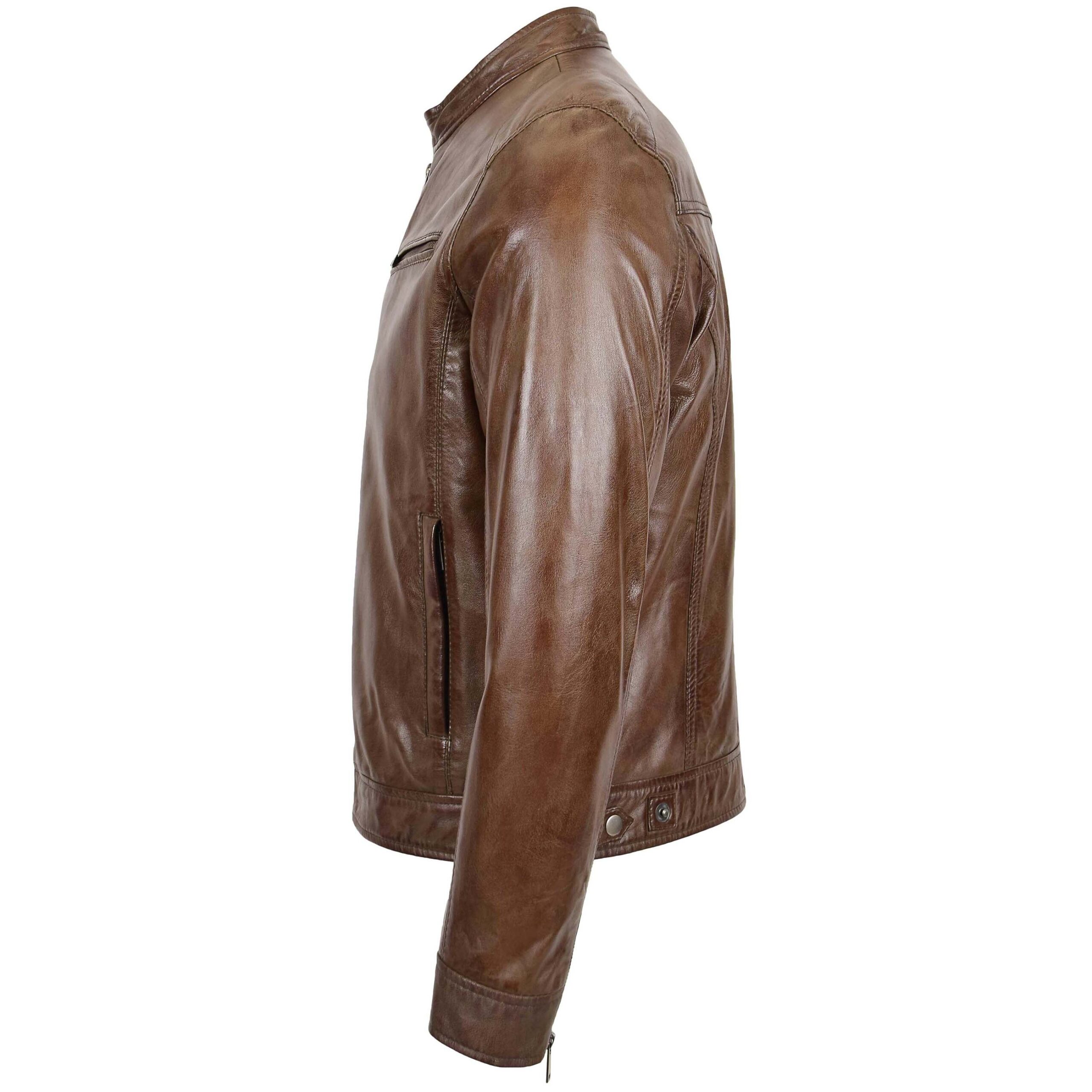 BUNERI Chaqueta Biker de Cuero Suave Marrón Casual para Hombre - Imagen 5