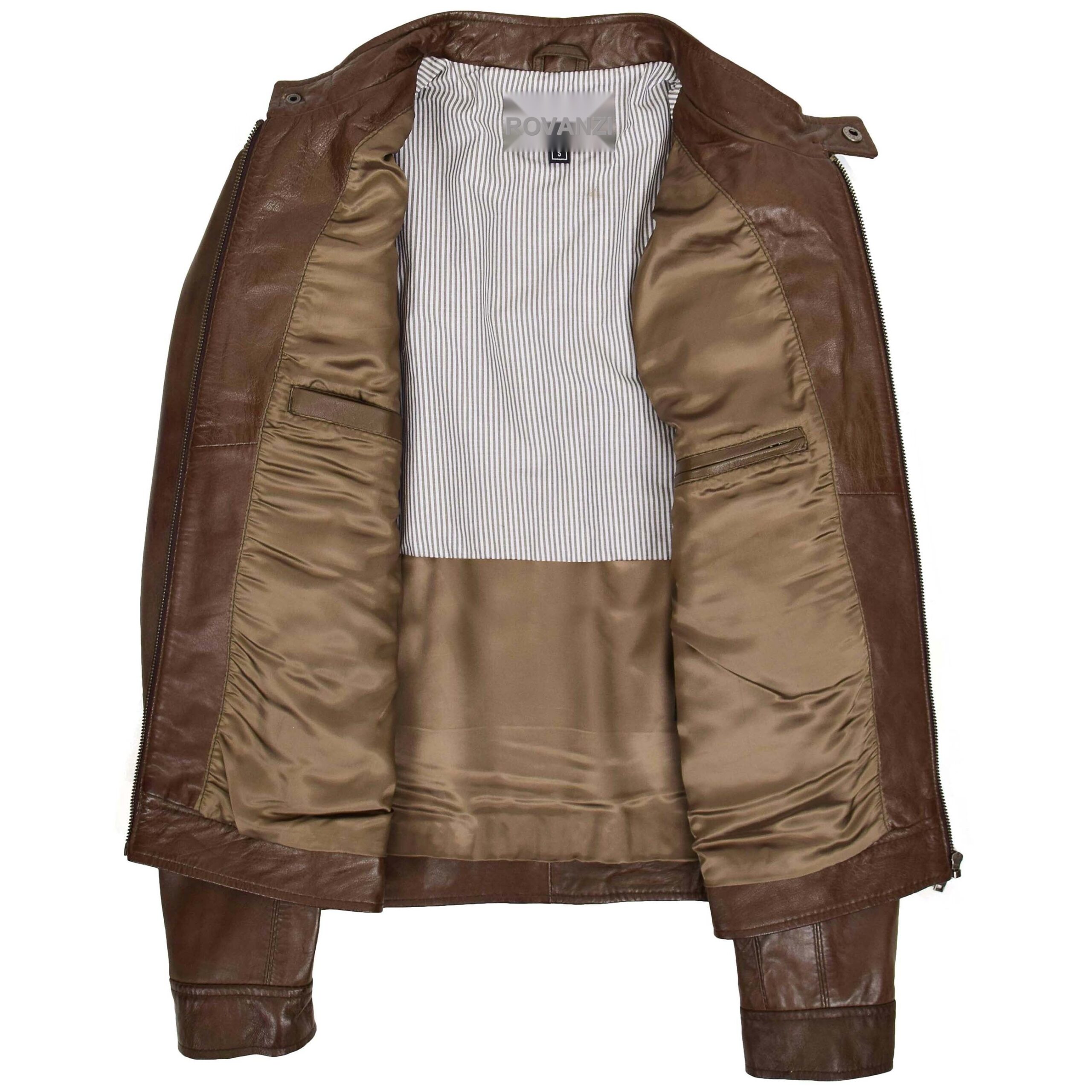 BUNERI Chaqueta Biker de Cuero Suave Marrón Casual para Hombre - Imagen 6