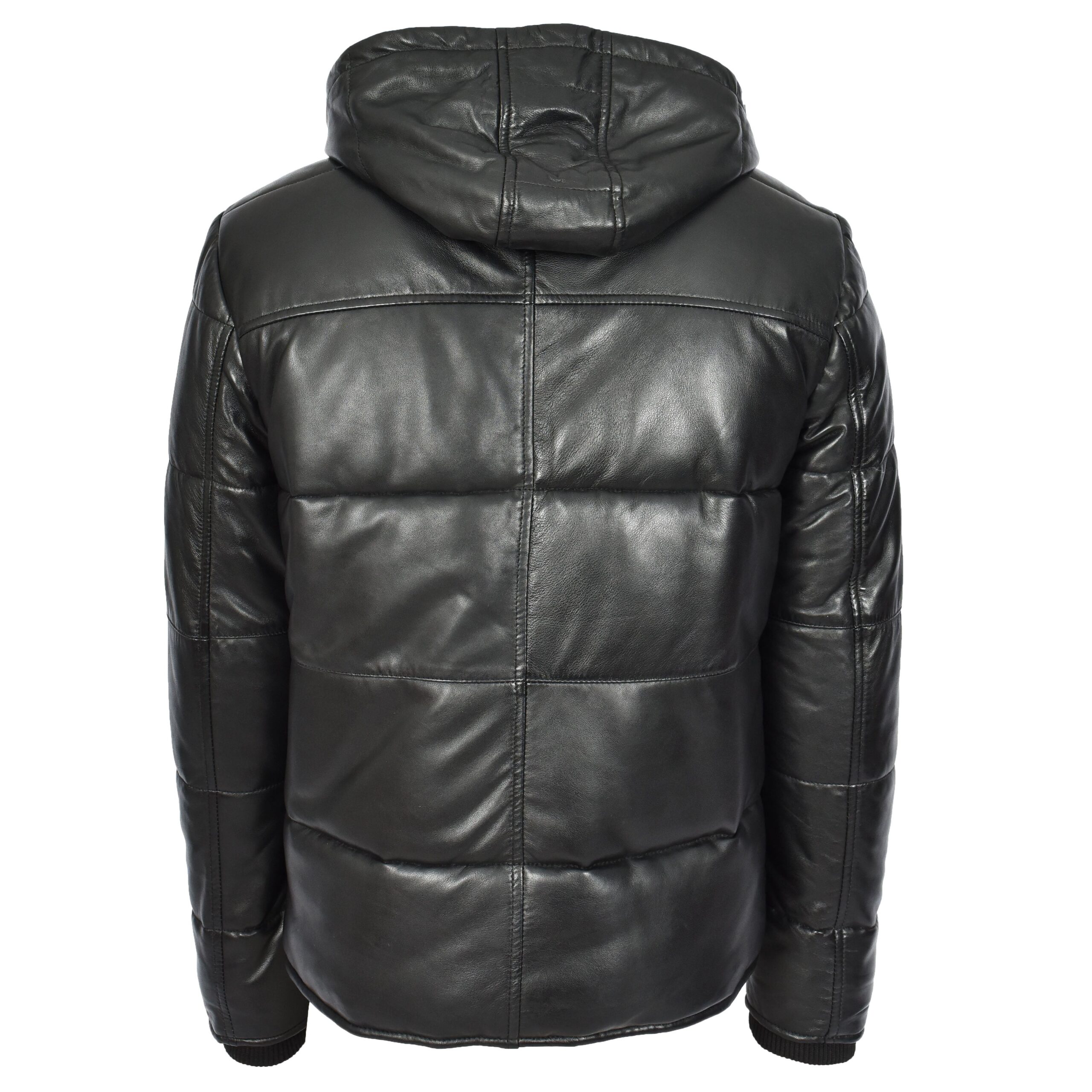 BUNERI Chaqueta Puffer de Cuero Negro para Hombre con Capucha Desmontable - Imagen 2