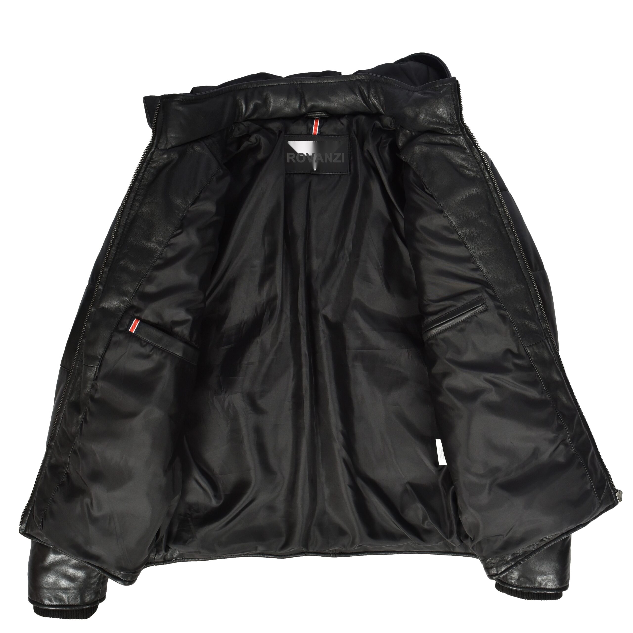 BUNERI Chaqueta Puffer de Cuero Negro para Hombre con Capucha Desmontable - Imagen 5