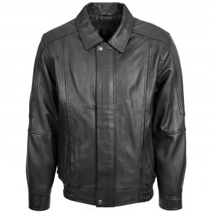 BUNERI Chaqueta Bomber Hombre Cuero Estilo Clasico Negro