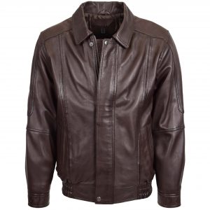 BUNERI Chaqueta Hombre Cuero Bomber Clasico Marron Nappa