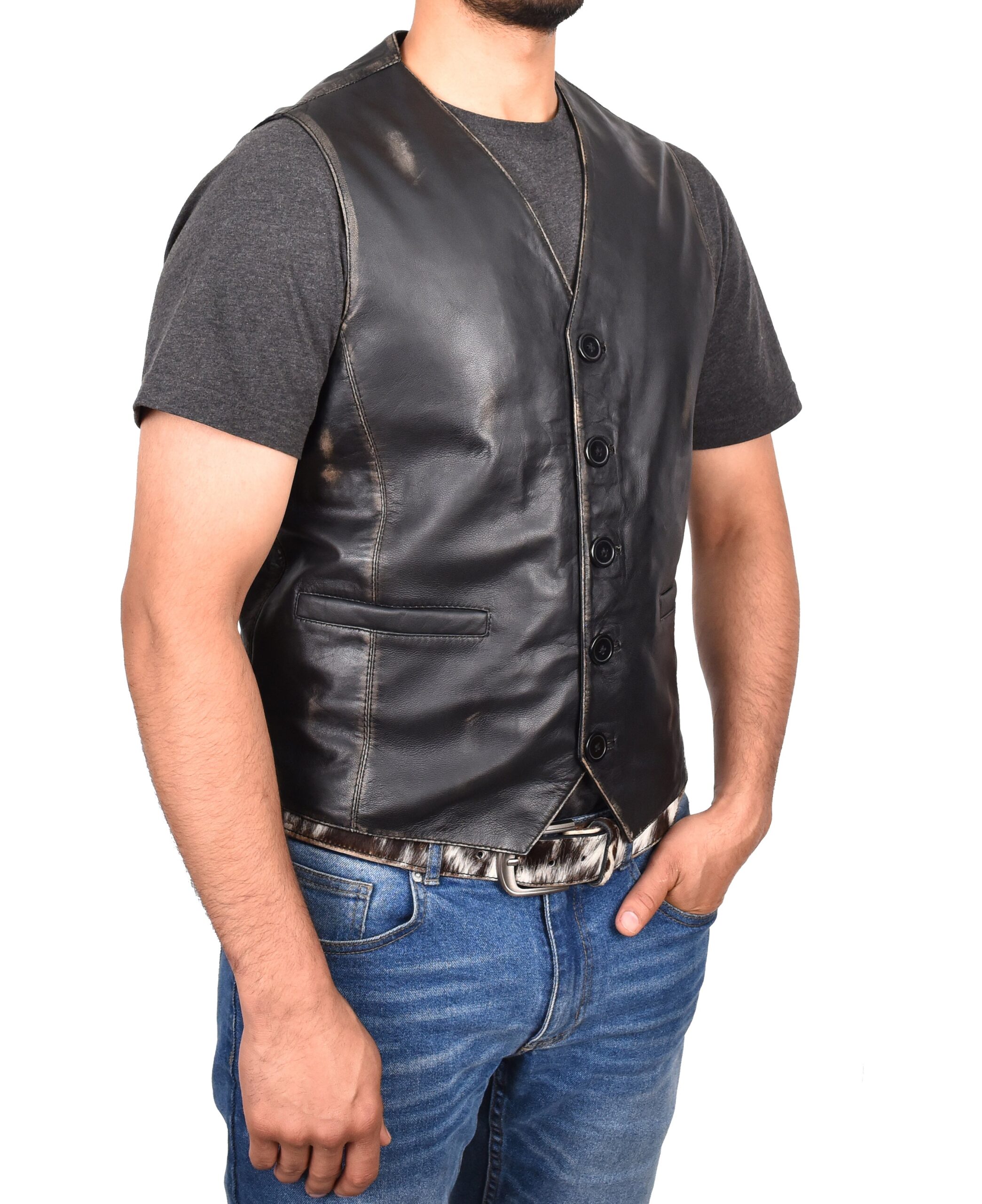 BUNERI Cuero Nick Negro Vintage Abotonado