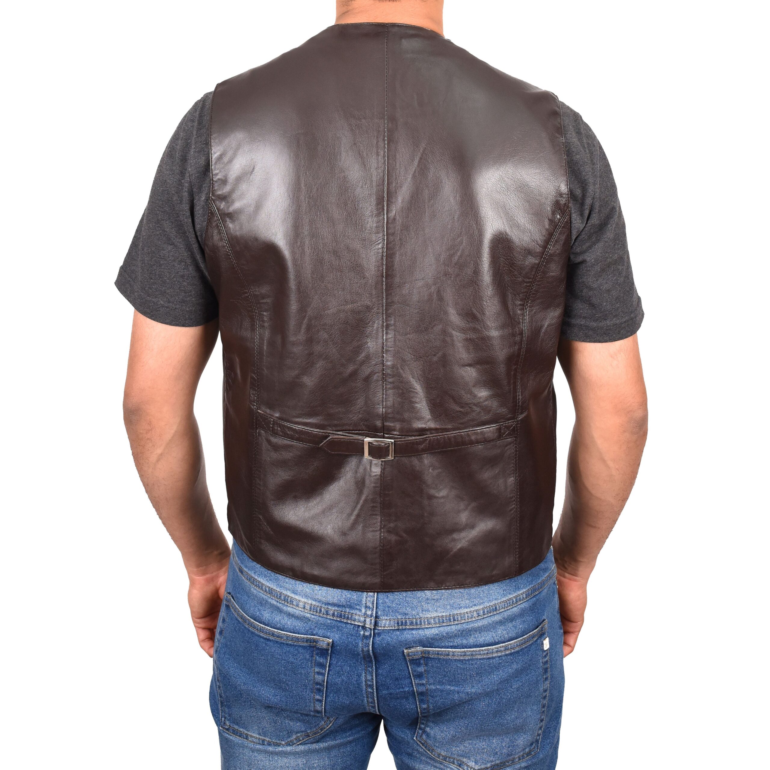 BUNERI Chaleco de Cuero Marrón para Hombre con Botonadura - Imagen 2
