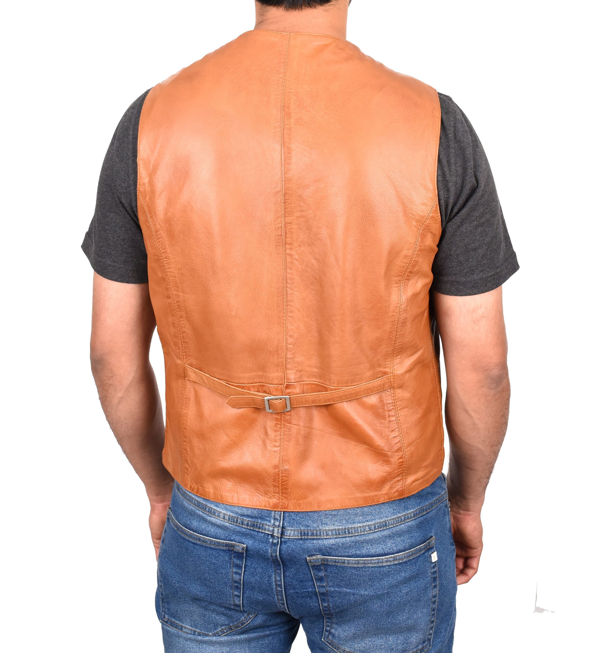 BUNERI Chaleco de Cuero Tan para Hombre con Botonadura - Imagen 2